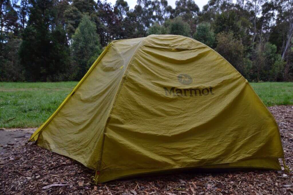 Our tent pitched along the Great Ocean Road