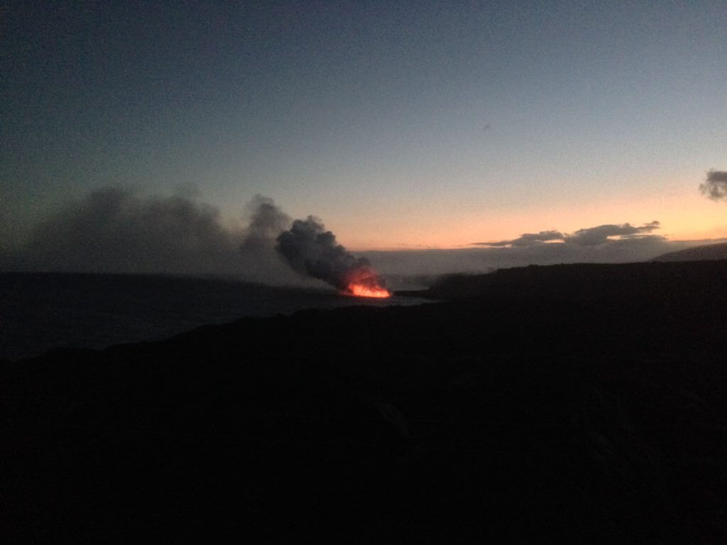 Lava flowing into the ocean at the Volcano NP