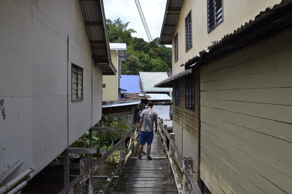 Wooden paths connect the houses in the community 